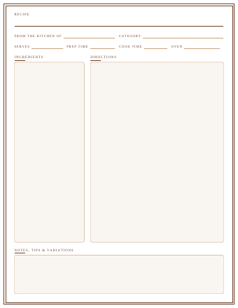 Letter-size fillable recipe binder page