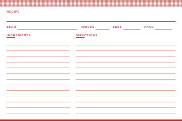 Gingham recipe card design, 4x6 front side