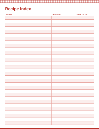 Fillable recipe index page