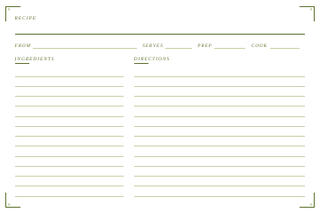 Olive Corners recipe card design, 4x6 front side