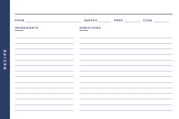 Navy Sidebar recipe card design, 4x6 front side